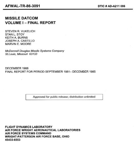 Missile Datcom (fortran source and report)