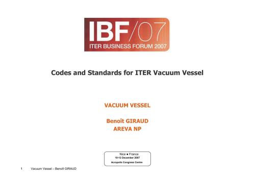 Codes and Standards for ITER Vacuum Vessel