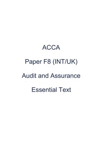 ACCA Kaplan F8 Audit and Assurance Essential Text (INT/UK) 2012