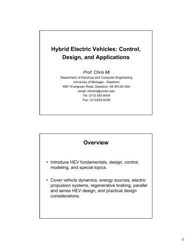 Presentation - Hybrid Electric Vehicles: Control, Design, and Applications