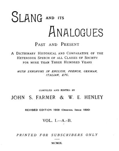 Slang and its Analogues. Past and Present