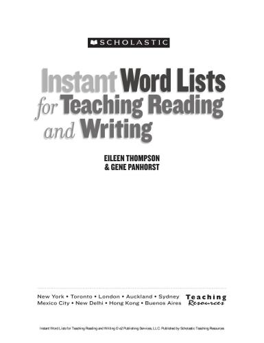 Instant Word Lists for Teaching Reading and Writing