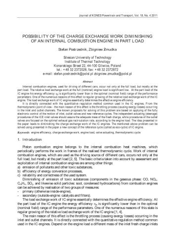 Possibility of the Charge Exchange Work Diminishing of an Internal Combustion Engine in Part Load