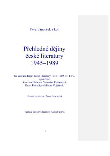 Janoušek Pavel a kol. Přehledné dějiny české literatury 1945 - 1989