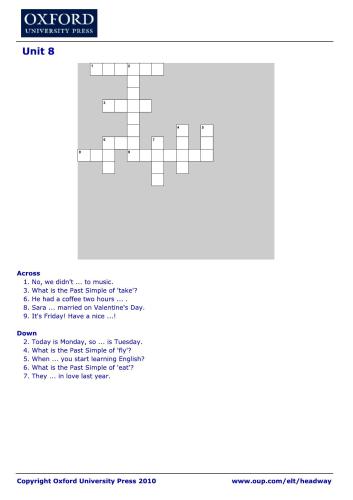 New Headway Elementary Crossword. Unit 08