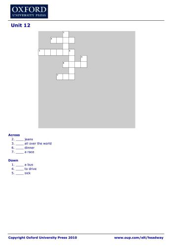 New Headway Elementary Crossword. Unit 12