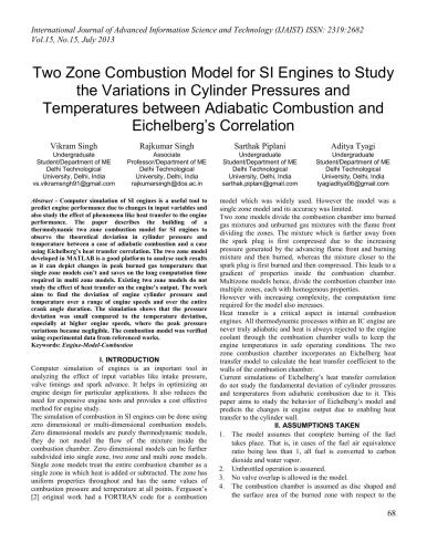 Two Zone Combustion Model for SI Engines to Study the Variations in Cylinder Pressures and Temperatures between Adiabatic Combustion and Eichelberg’s Correlation