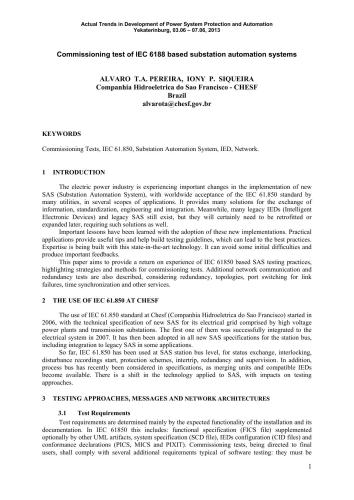 Siquera. Commissioning test of IEC 6188 based substation automation systems
