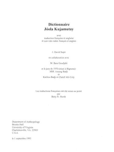 Dictionnaire Jуola Kujamutay (Diola Fogny)