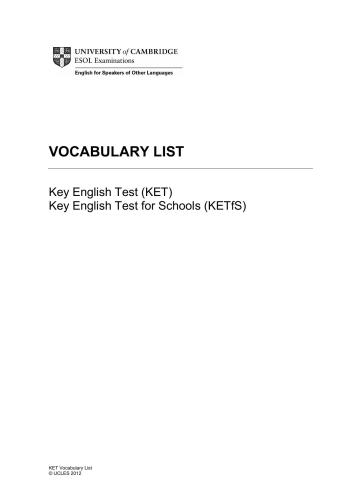 Key English Test (KET) - Vocabulary list