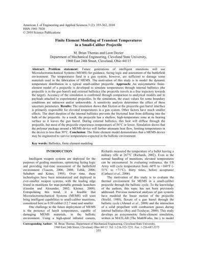 Finite Element Modeling of Transient Temperatures in a Small-Caliber Projectile