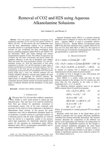 Removal of CO2 and H2S using Aqueous Alkanolamine Solusions