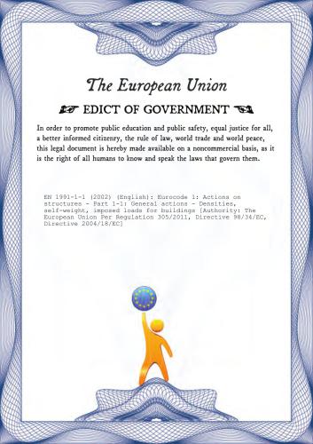 EN 1991-1-1: 2002 Eurocode 1: Actions on structures - Part 1-1: General actions - Densities, self-weight, imposed loads for buildings