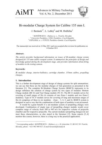 Bi-modular Charge System for Calibre 155 mm I