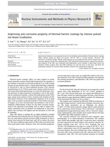 Improving anti-corrosion property of thermal barrier coatings by intense pulsed ion beam irradiation