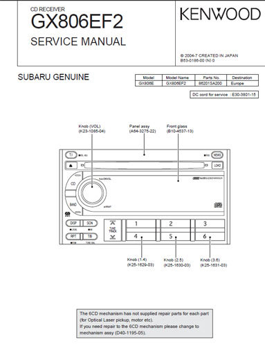 Service manual Kenwood GX806EF2 (Subaru Forester 04-06)