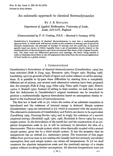 An Axiomatic Approach to Classical Thermodynamics