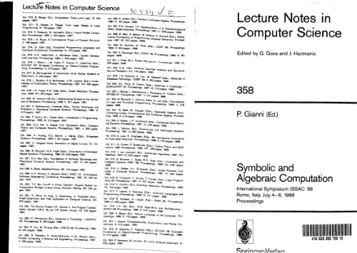 Symbolic and Algebraic Computation: International Symposium ISSAC '88 Rome, Italy, July 4–8, 1988 Proceedings