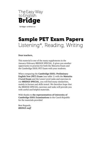 PET Sample Exam Papers 2011. Listening, Reading, Writing