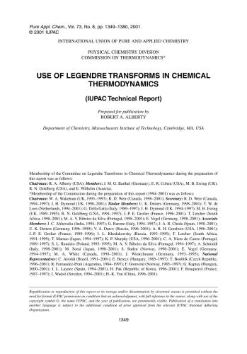 Use of Legendre transforms in chemical thermodynamics