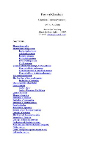 Physical Chemistry. Chemical Thermodynamics