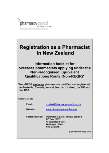 Information booklet - Registration as a Pharmacist in New Zealand