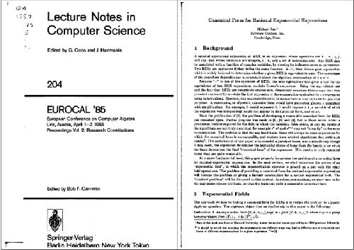 Canonical forms of rational exponential expressions(EUROCAL85)