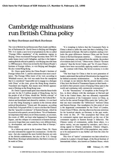 Cambridge malthusians run British-China policy