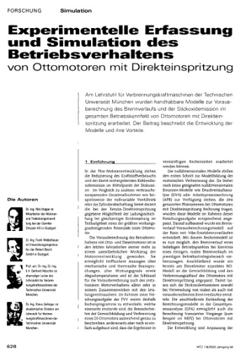 Experimentelle Erfassung und Simulation des Betriebsverhaltens von Ottomotoren mit Direkteinspritzung