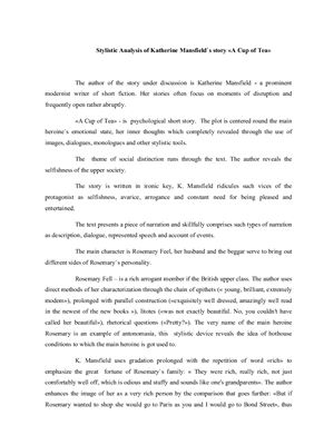 Stylistic Analysis of Katherine Mansfield`s story A Cup of Tea