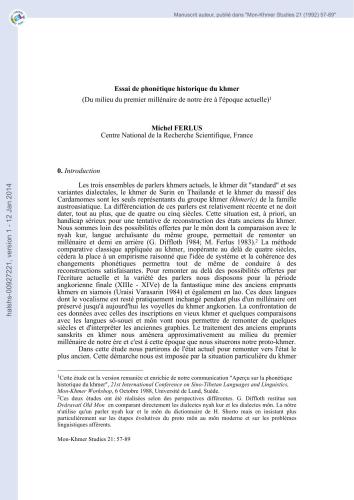 Essai de phonétique historique du khmer: Du milieu du I millénaire de n. è. à l'époque actuelle