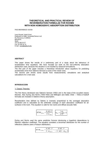 Theoretical and practical review of reverberation formulae for rooms with non homogenyc absorption distribution