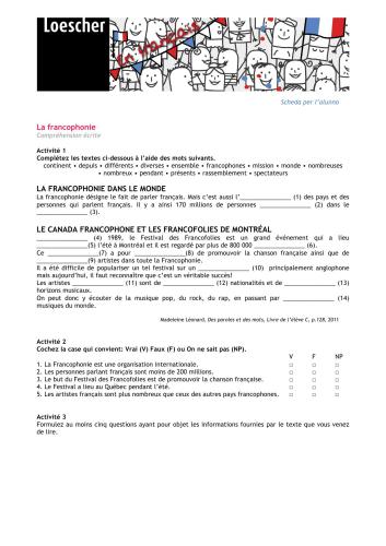 La francophonie. Une fiche d'activités