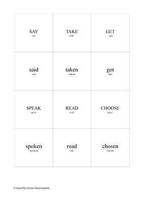 Past Participle Memory Game (Worksheet)