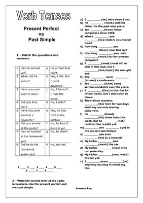 Verb Tenses: Present Perfect vs Past Simple Worksheet