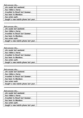 Find Someone Who (Past Simple vs. Present Perfect) (Worksheet)