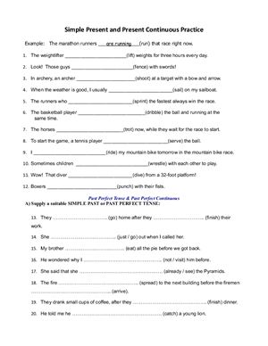 Sentence Transformation: Simple Present and Present Continuous Practice; Past Perfect Tense & Past Perfect Continuous; Past Perfect Continuous (Worksheet)