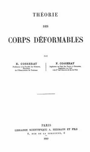 Theorie des corps deformables