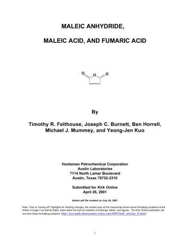 Maleic anhydride, maleic acid, and fumaric acid