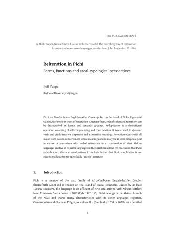 Reiteration in Pichi Forms, functions and areal-typological perspectives