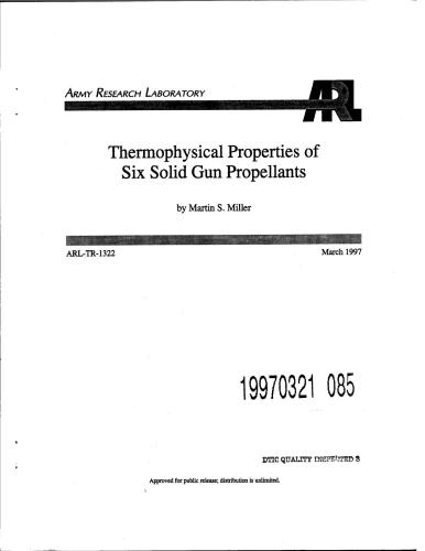 Thermophysical properties of six solid gun propellants