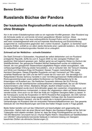 Ennker, Benno: Russlands Büchse der Pandora Der kaukasische Regionalkonflikt und eine Außenpolitik ohne Strategie