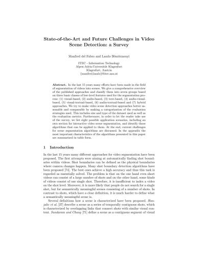 State-of-the-art and future challenges in video scene detection: a survey