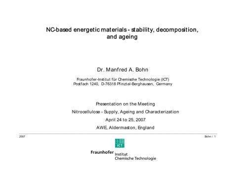 NC-based energetic materials - stability, decomposition, and ageing