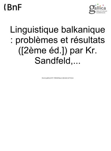 Linguistique balkanique: problèmes et résultats