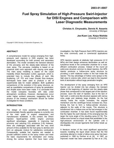 Fuel Spray Simulation of High-Pressure Swirl-Injector for DISI Engines and Comparison with Laser Diagnostic Measurements