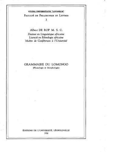 Grammaire du Lomongo (Phonologie et Morphologie)