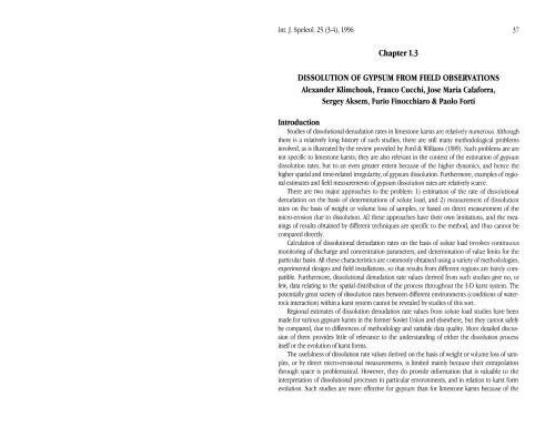 Dissolution Of Gypsum From Field Observations