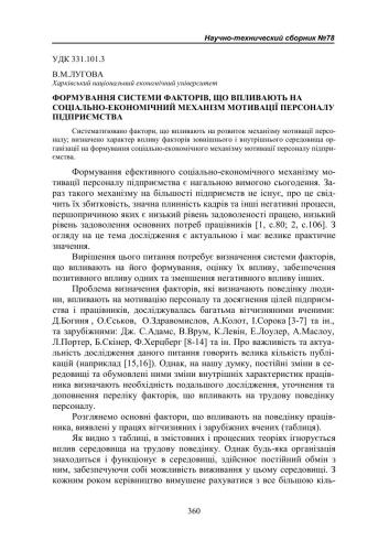 Формування системи факторів, що впливають на соціально-економічний механізм мотивації персоналу підприємства