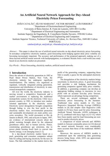 An Artificial Neural Network Approach for Day-Ahead Electricity Prices Forecasting